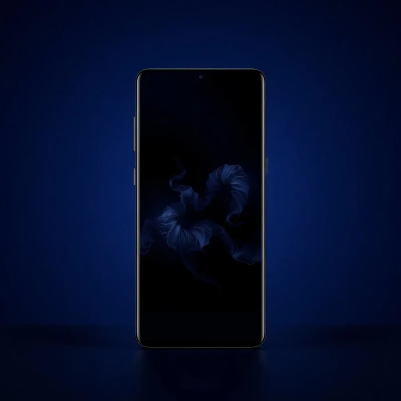Samsung Galaxy S24 Ultra front view of the handset with the screen on, studio lit on a midnight indigo backdrop